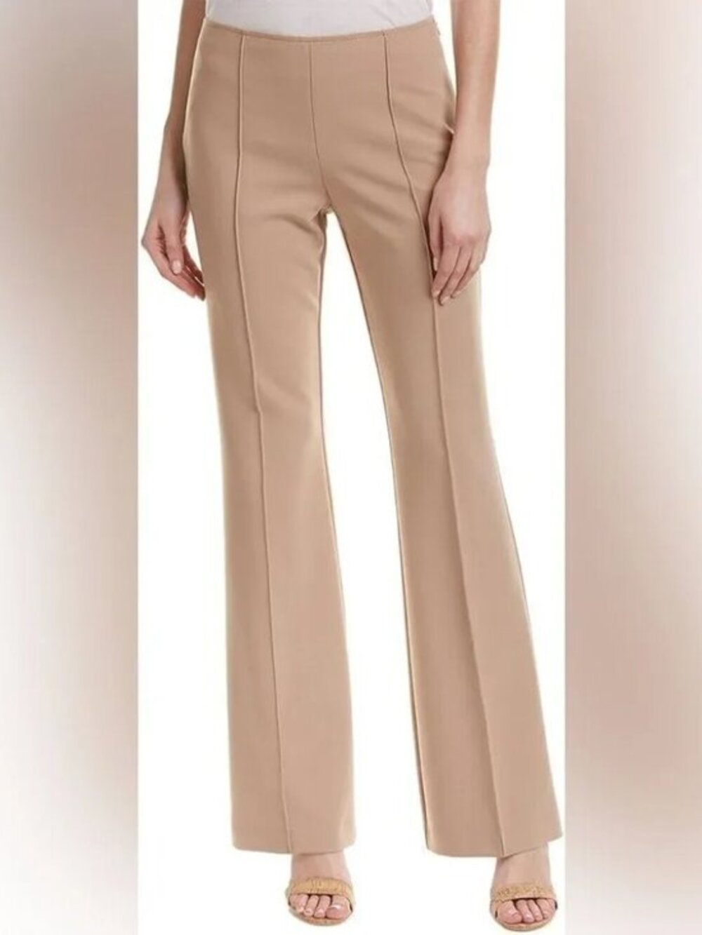 Trina Turk Jacoba Pull On Pintuck Flare Leg Dress Pants in Camel/Tan Size 0